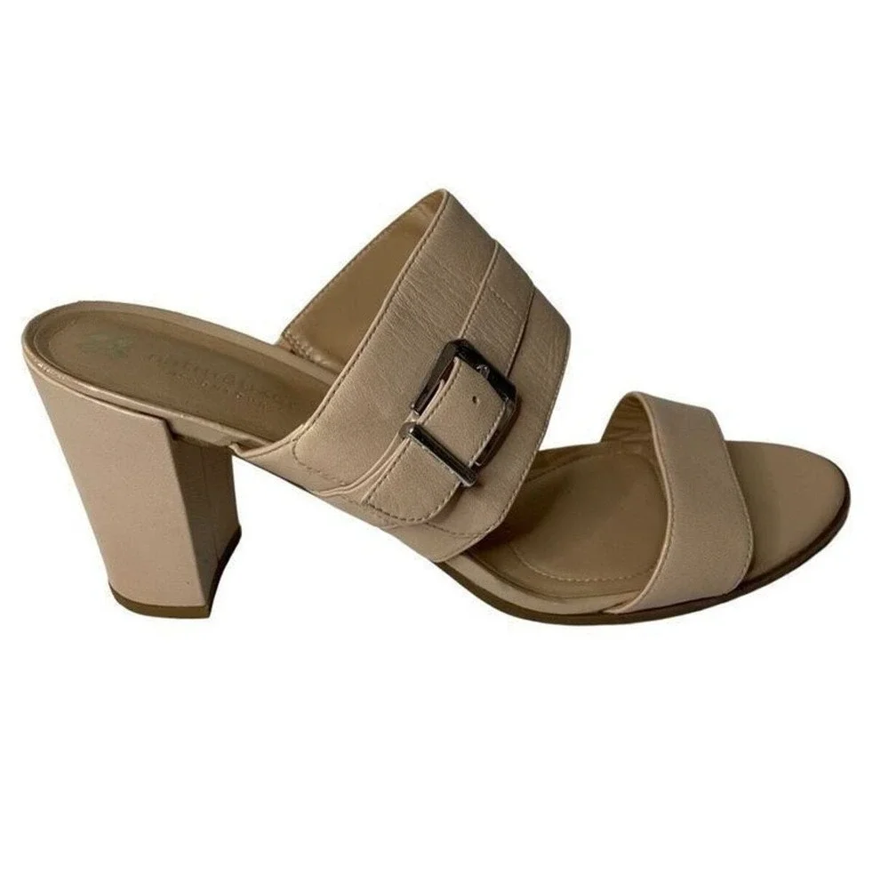 Naturalizer‎ Slide Sandals Womens 8 Beige Good Block Heel Buckle Strap Slip On